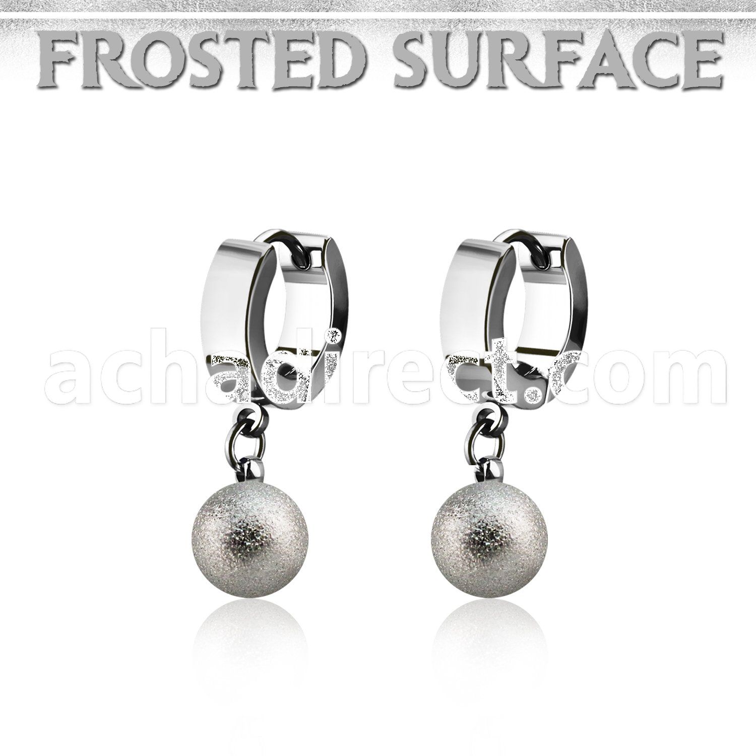 erhfo8 steel huggies earrings w 8mm frosted steel balls