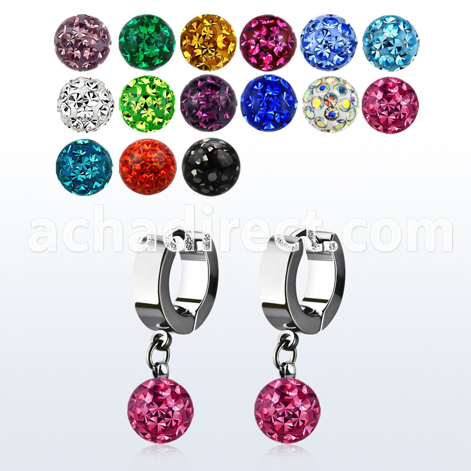 erhfr8 steel huggies earrings with 8mm multi crystal balls
