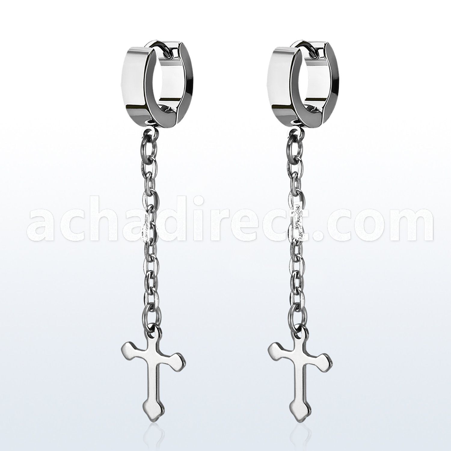 erhlcros stainless steel huggies w crosses dangling on chains 