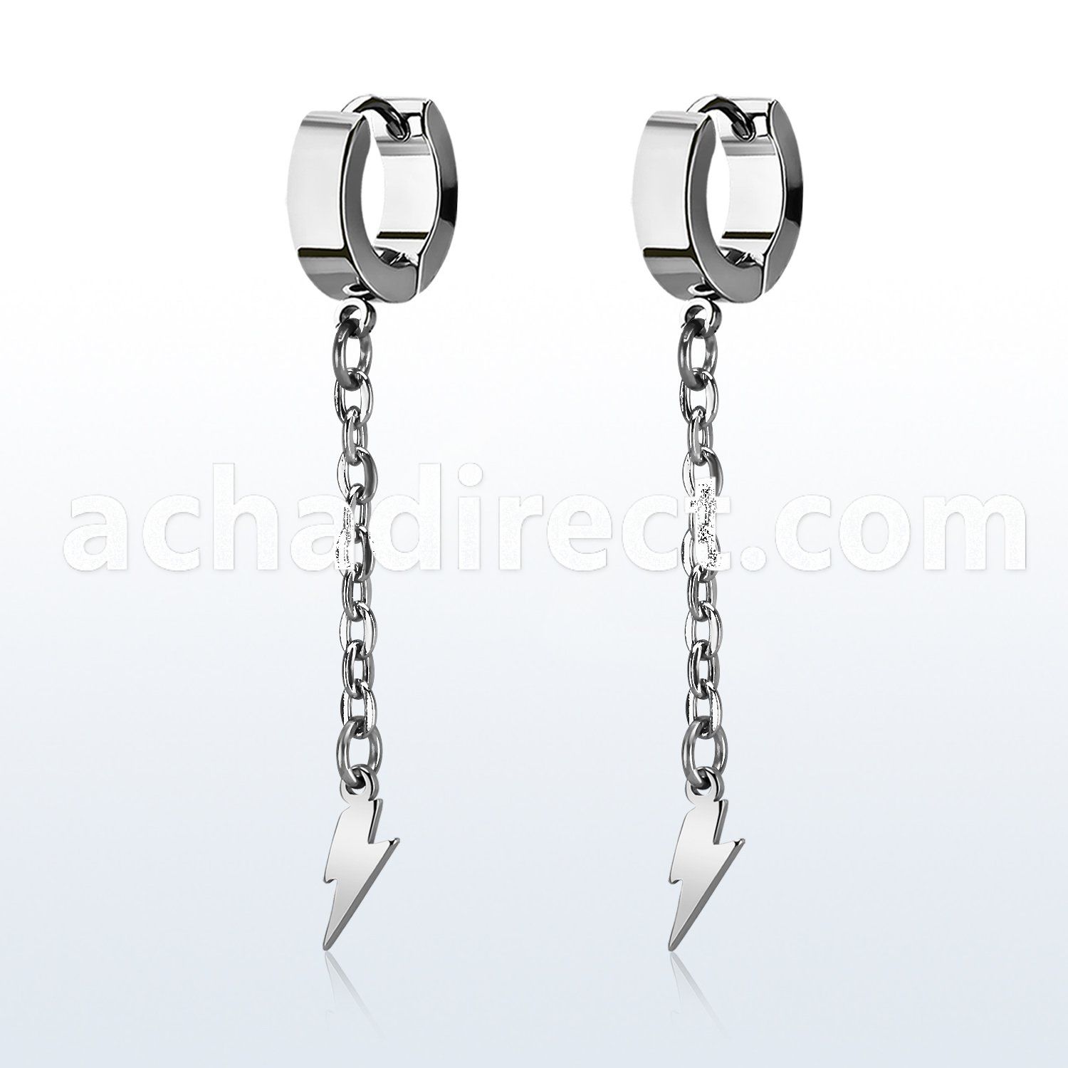 erhllit stainless steel huggies w lightning crosses on chains 