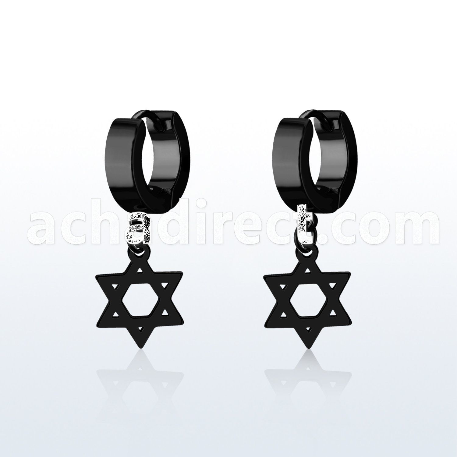 erkdsr black steel huggies earrings w dangling david star