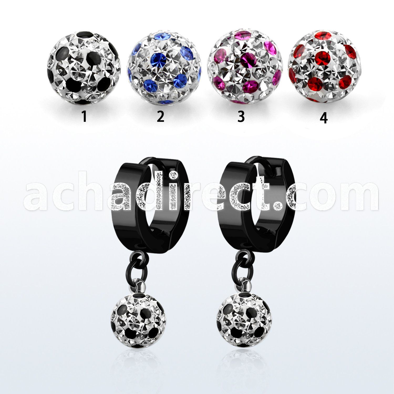 erkfra8 black steel huggies dangling dotted multi crystal ball