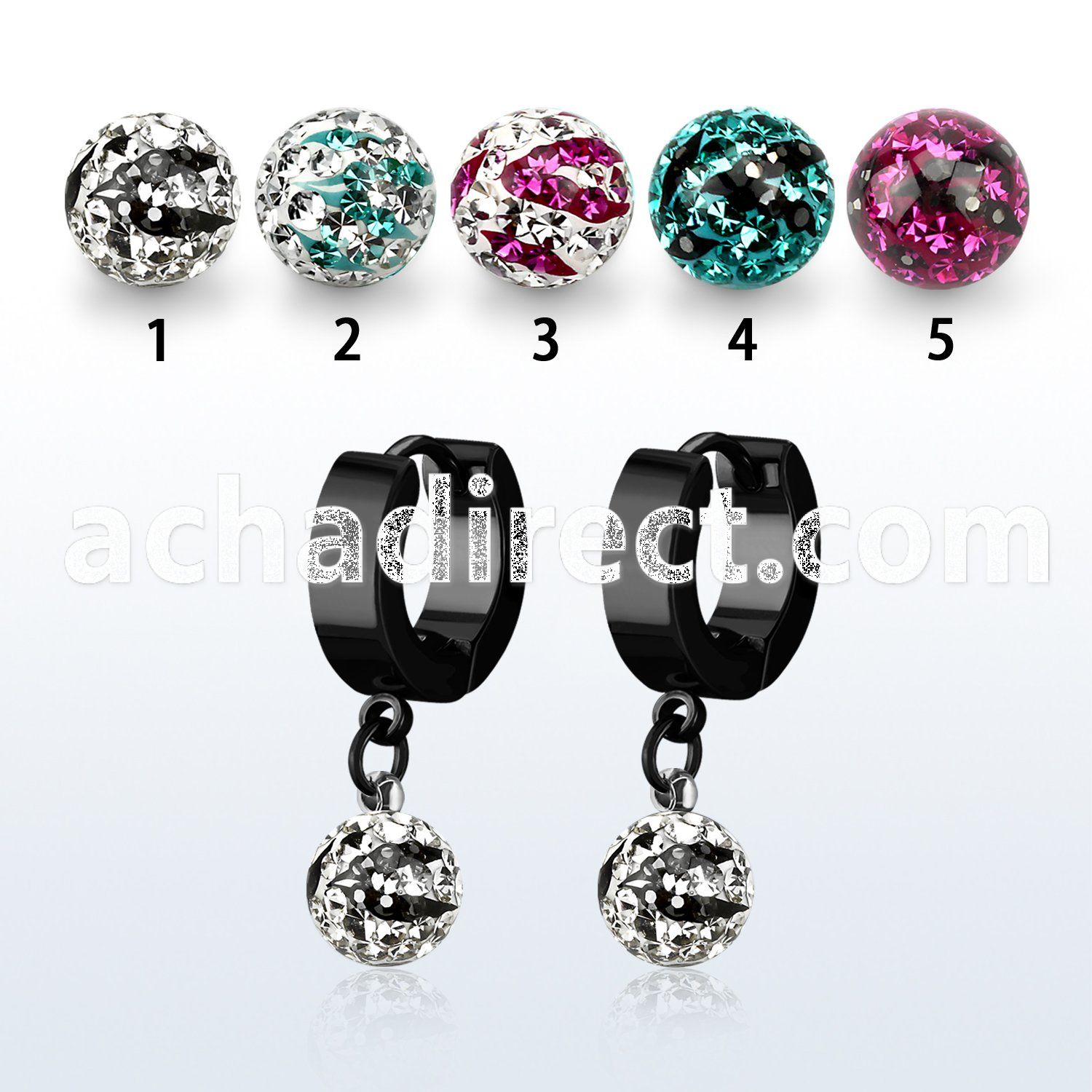 erkfrc8 black steel huggies dangling zebra multi crystal ball
