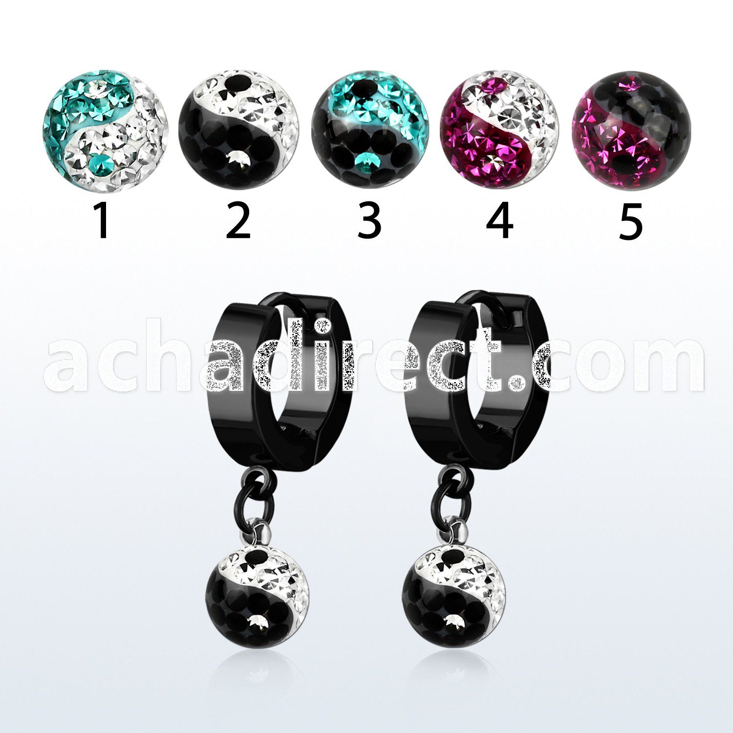 erkfry8 black steel huggie dangling ying yang multi crystal ball