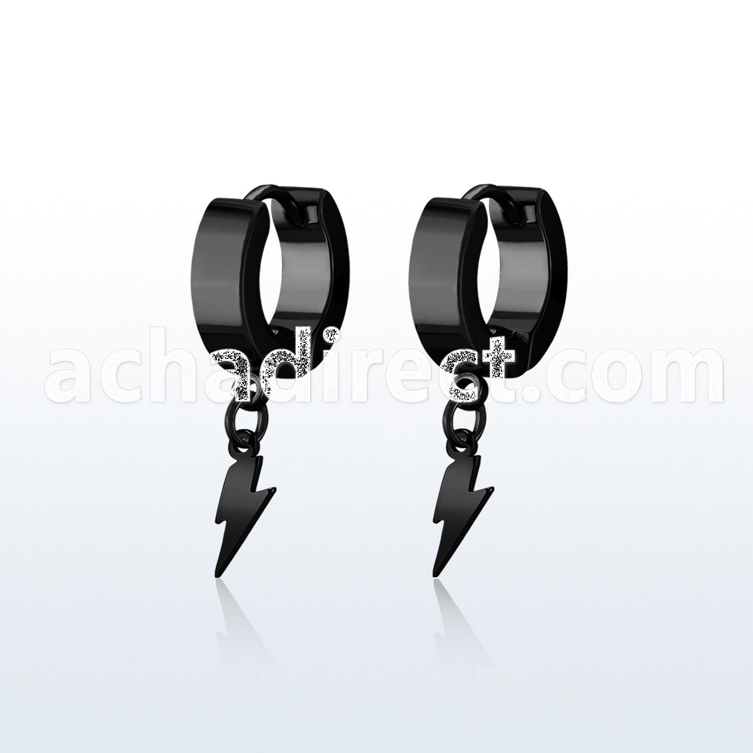 erklit black steel huggie earring w dangling lightning symbol