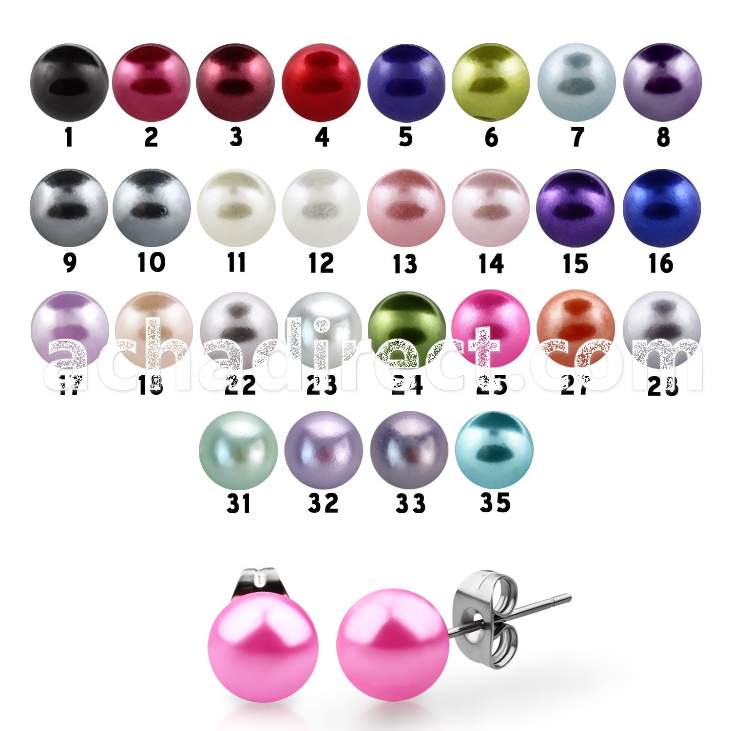 erp pair of stainless steel faux pearl ear studs size 5 8mm