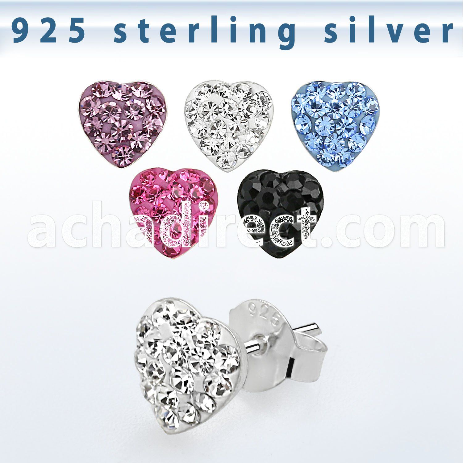 esfd7m 925 silver ear studs w multi crystal heart shaped top 