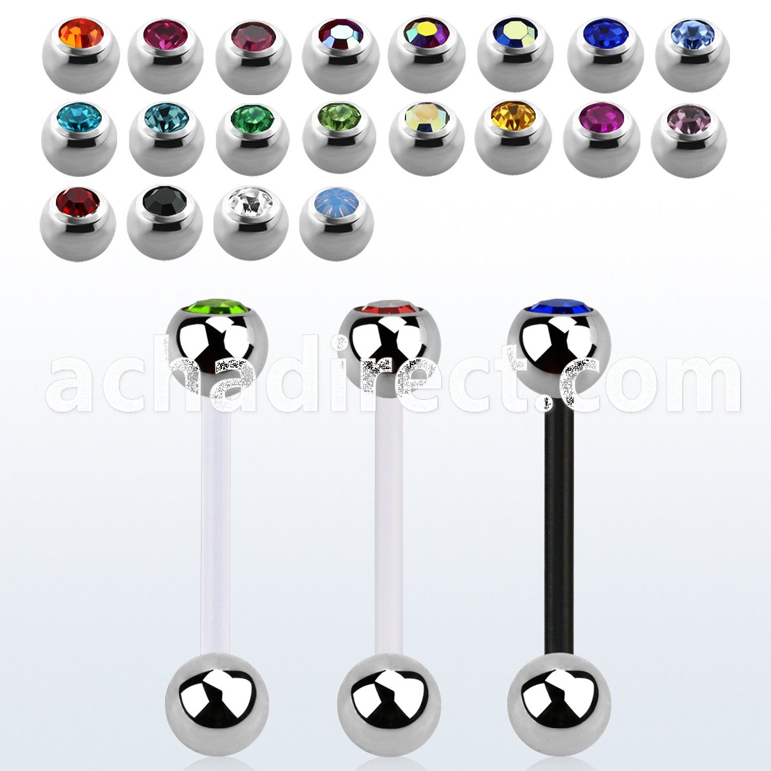 fbbc bioflex tongue barbell, 14g w 6mm steel jewel top ball