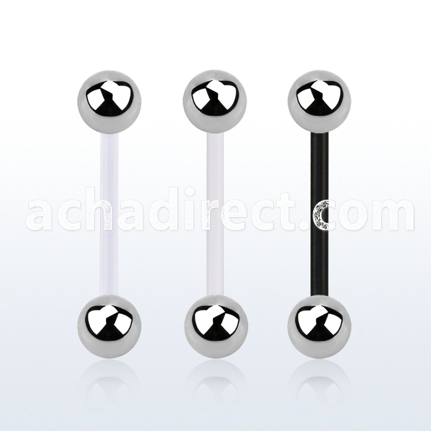 fbbg bioflex tongue barbell, 14g (1.6mm) w 6mm steel balls