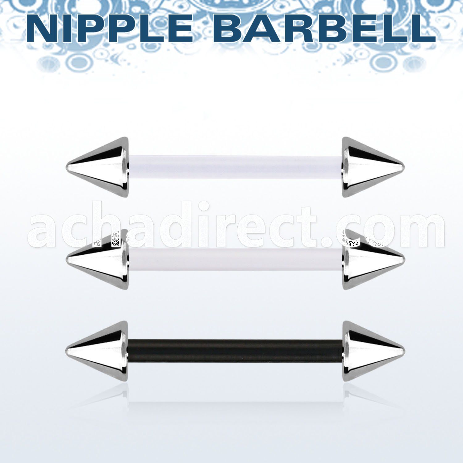 fbbnpcn5 bioflex nipple barbell, 14g (1.6mm) w 5mm steel cones