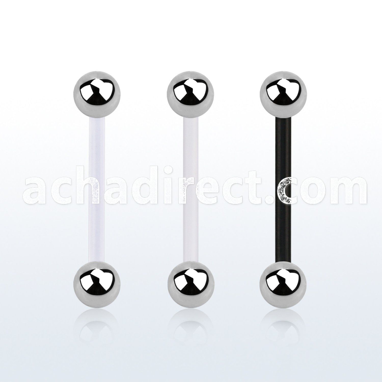 fbbs bioflex tongue barbell, 14g (1.6mm) w 5mm steel balls