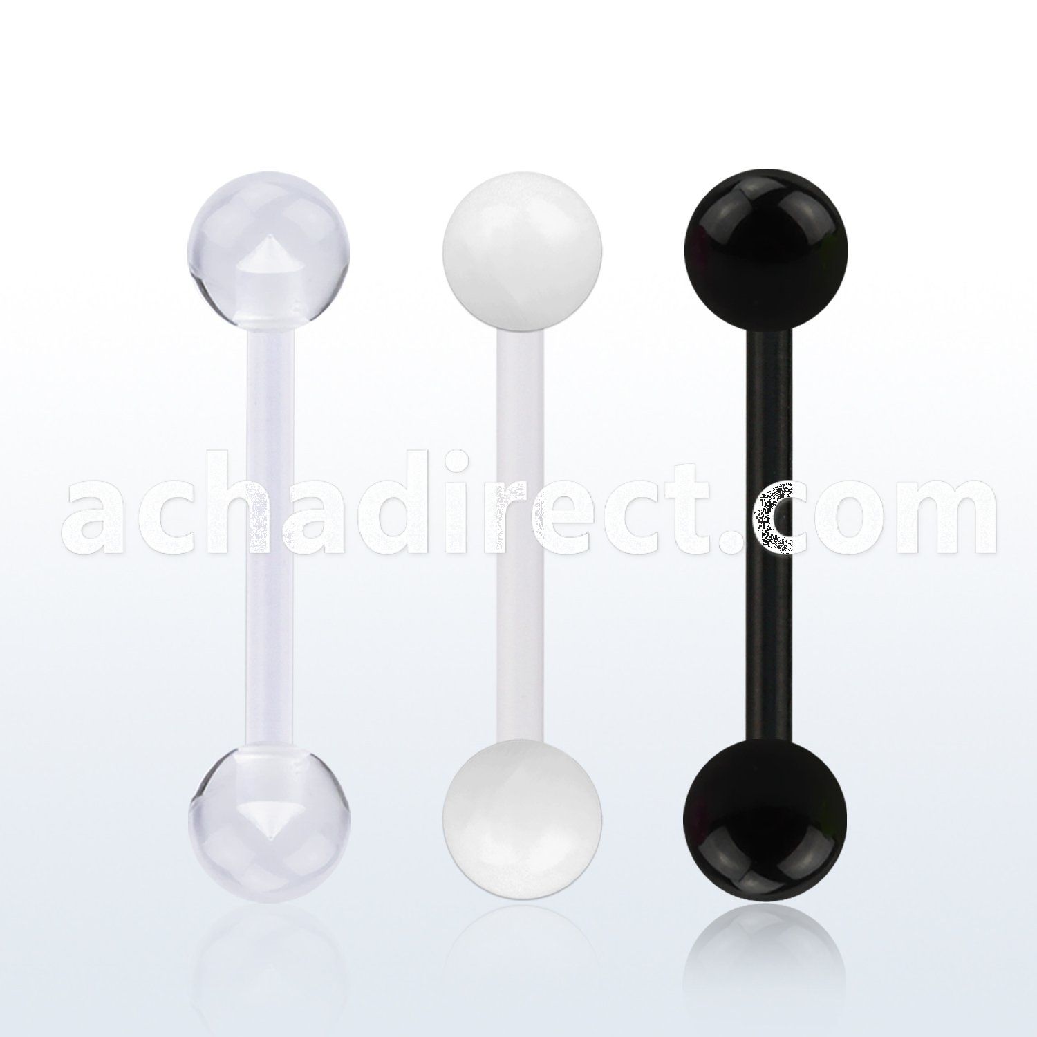 fbbuv6 bioflex tongue barbell, 14g (1.6mm) w 6mm balls