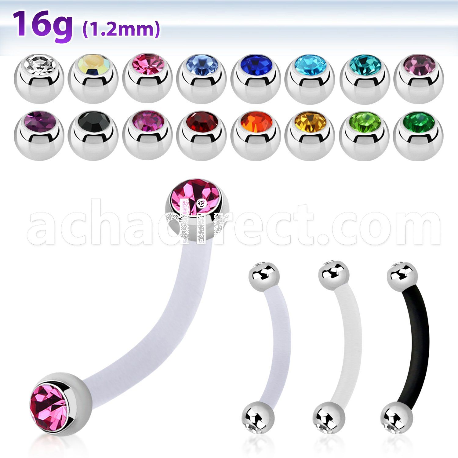 fbnejb25 bioflex eyebrow banana w 2.5mm bezel set jewel ball