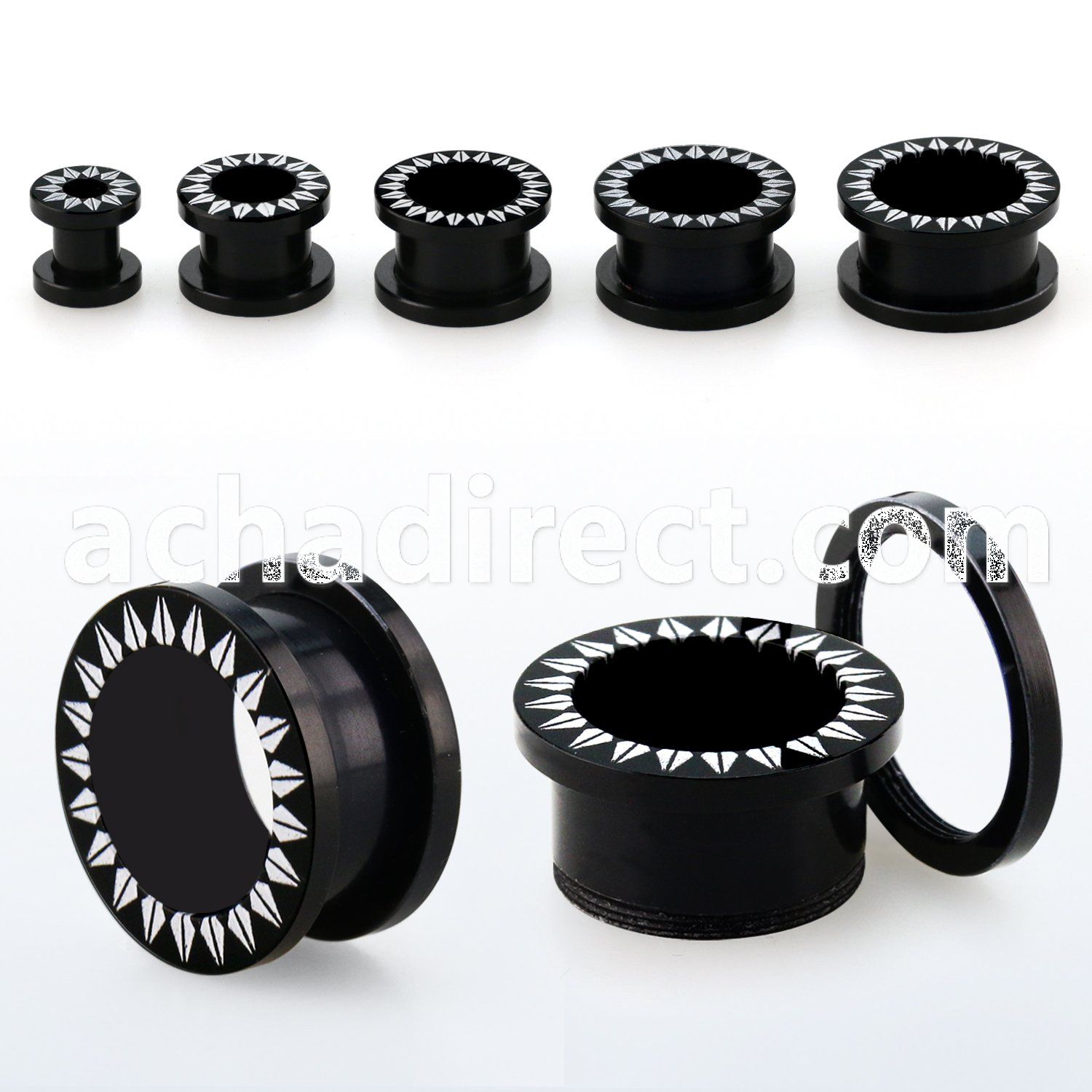 fpac black acrylic flesh tunnel plug w flower pattern