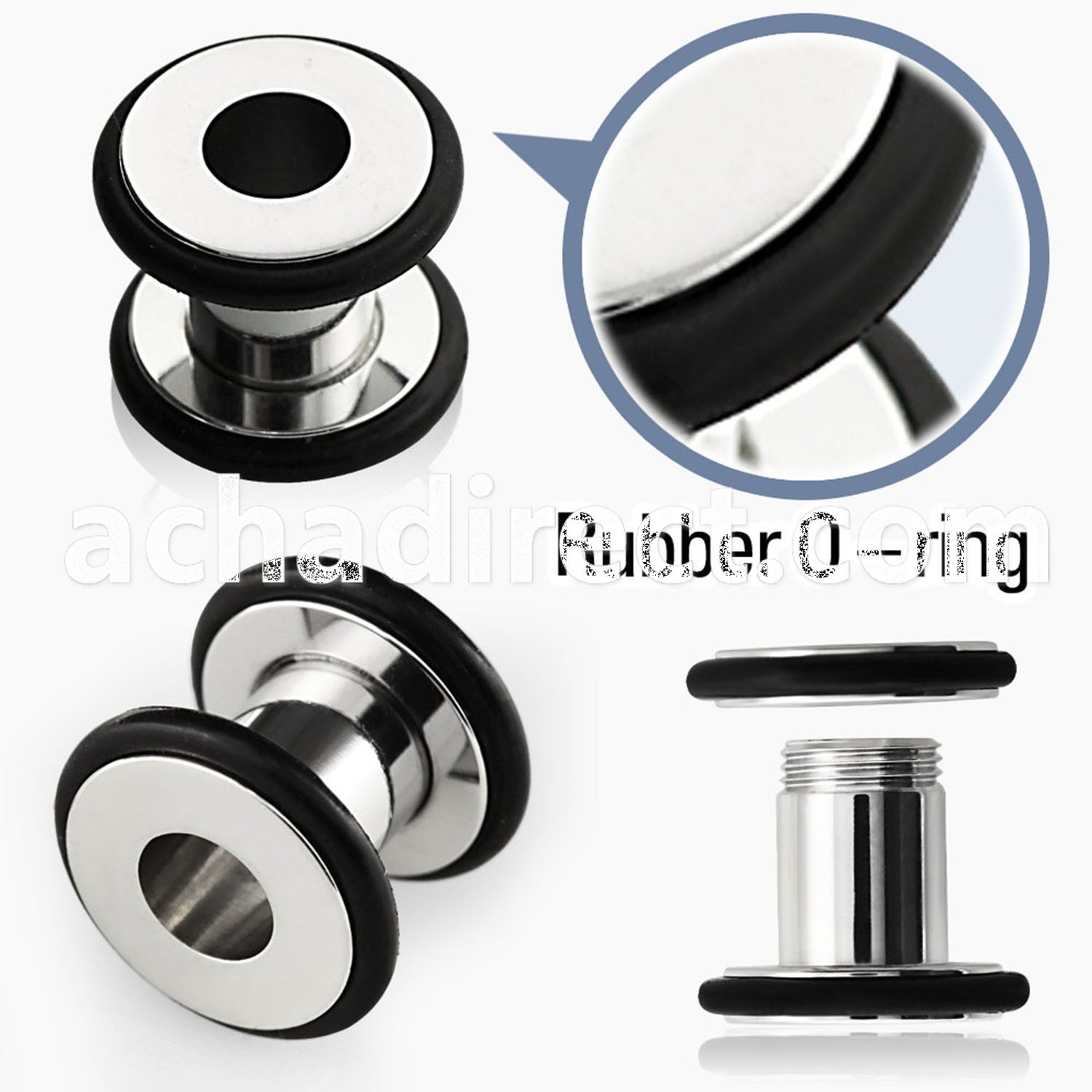 fpo polished 316l steel screw fit tunnel with decor o rings
