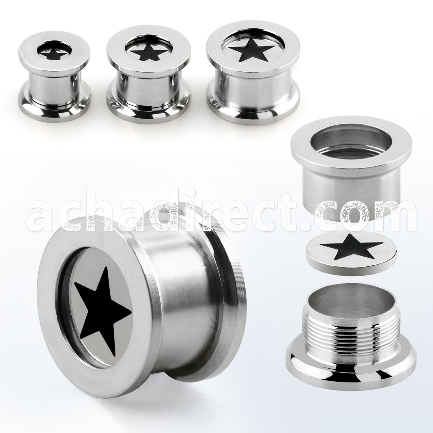fpsr 316l steel screw fit flesh tunnel w laser cut star