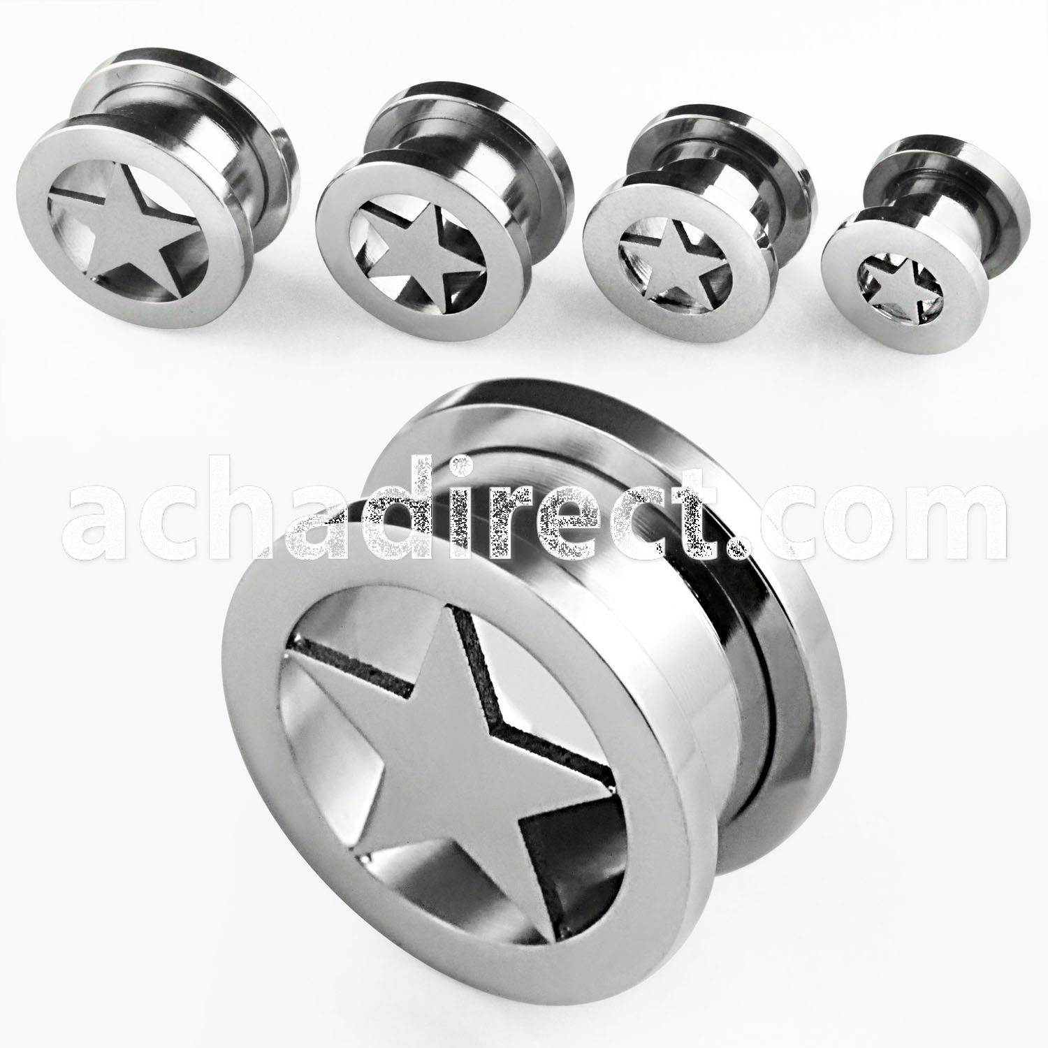 fpst polished 316l steel screw fit tunnel with laser cut star