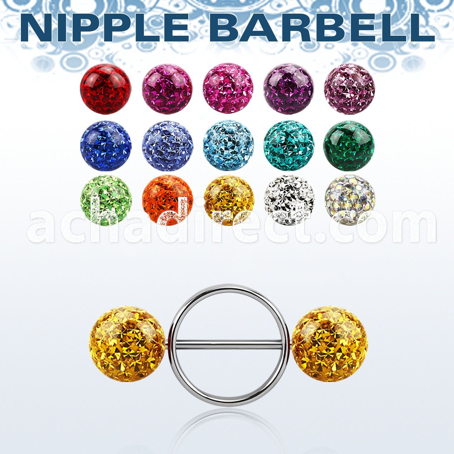 frnpe10 316l steel nipple shield w 2 10mm multi crystal balls