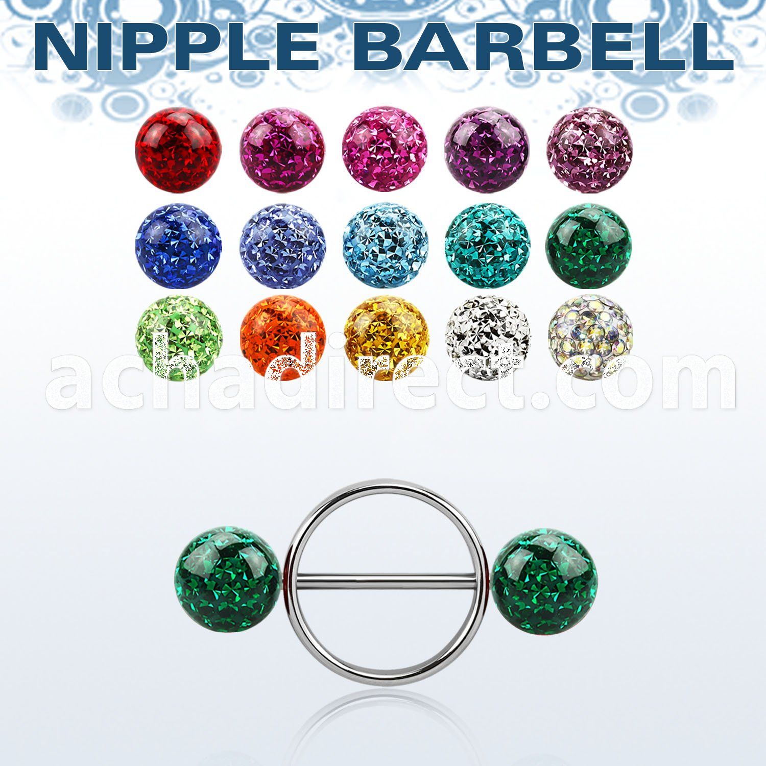 frnpe8 316l steel nipple shield w 2 8mm multi crystal balls