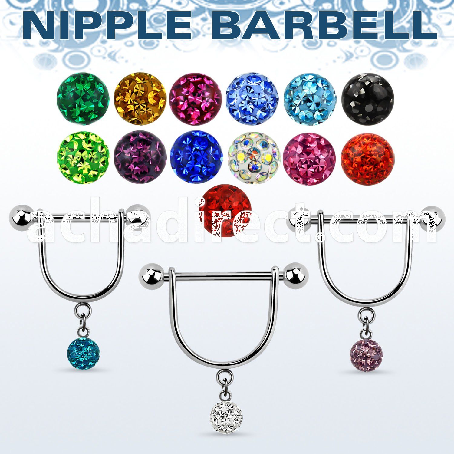 frsnp6 316l steel nipple stirrup w 6mm multi crystal ball