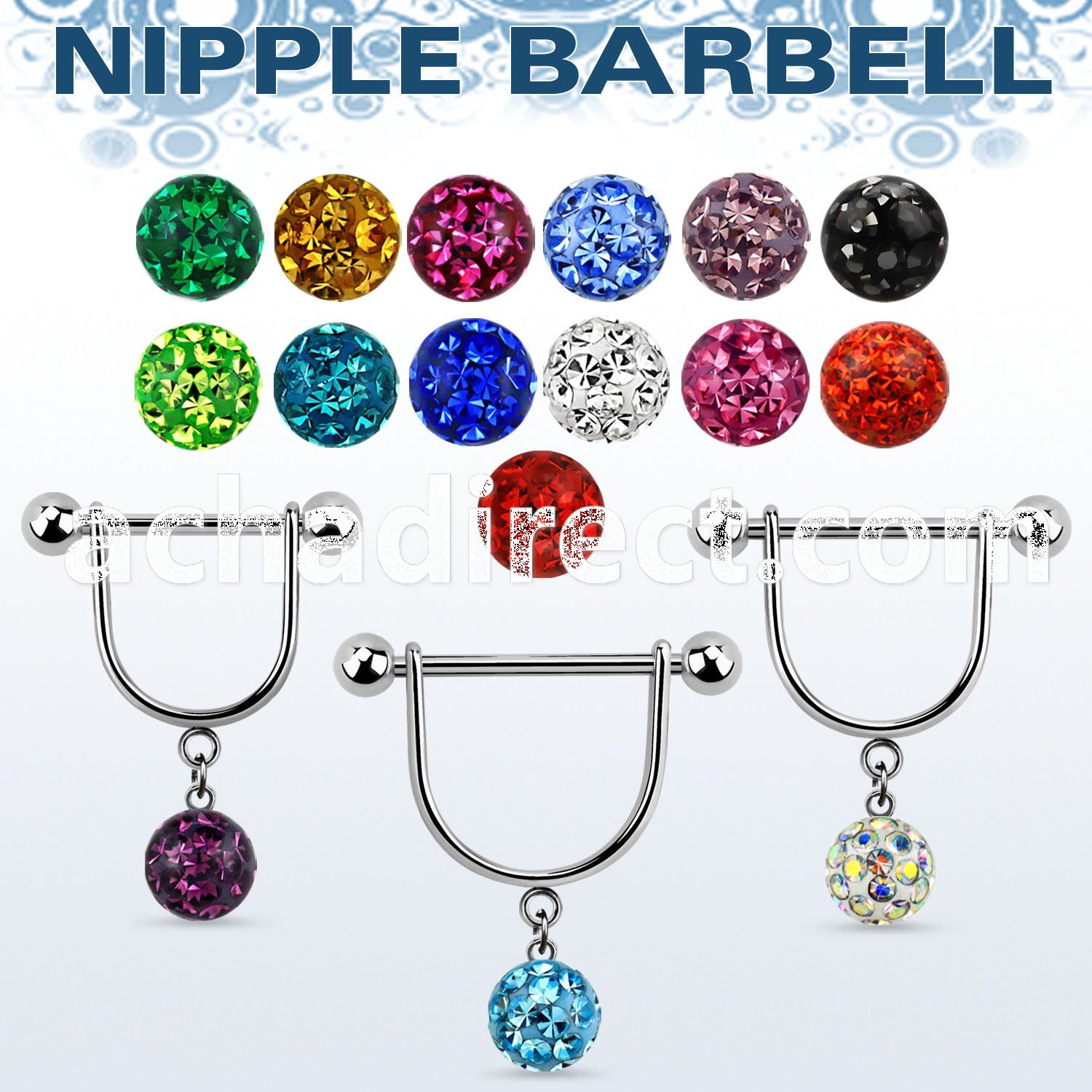 frsnp8 316l steel nipple stirrup w 8mm multi crystal ball