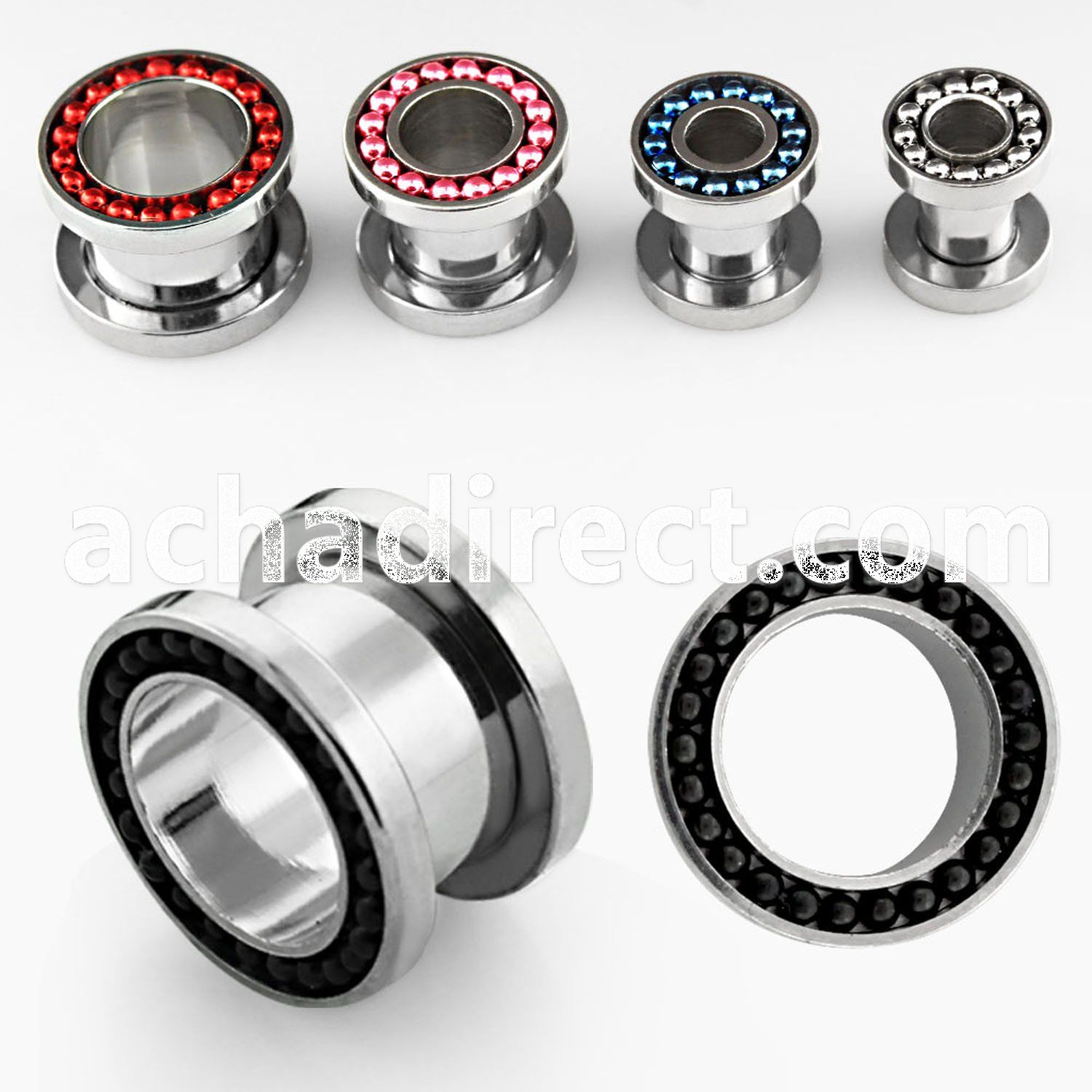 fsbdp high polished 316l steel screw fit tunnel w color beads