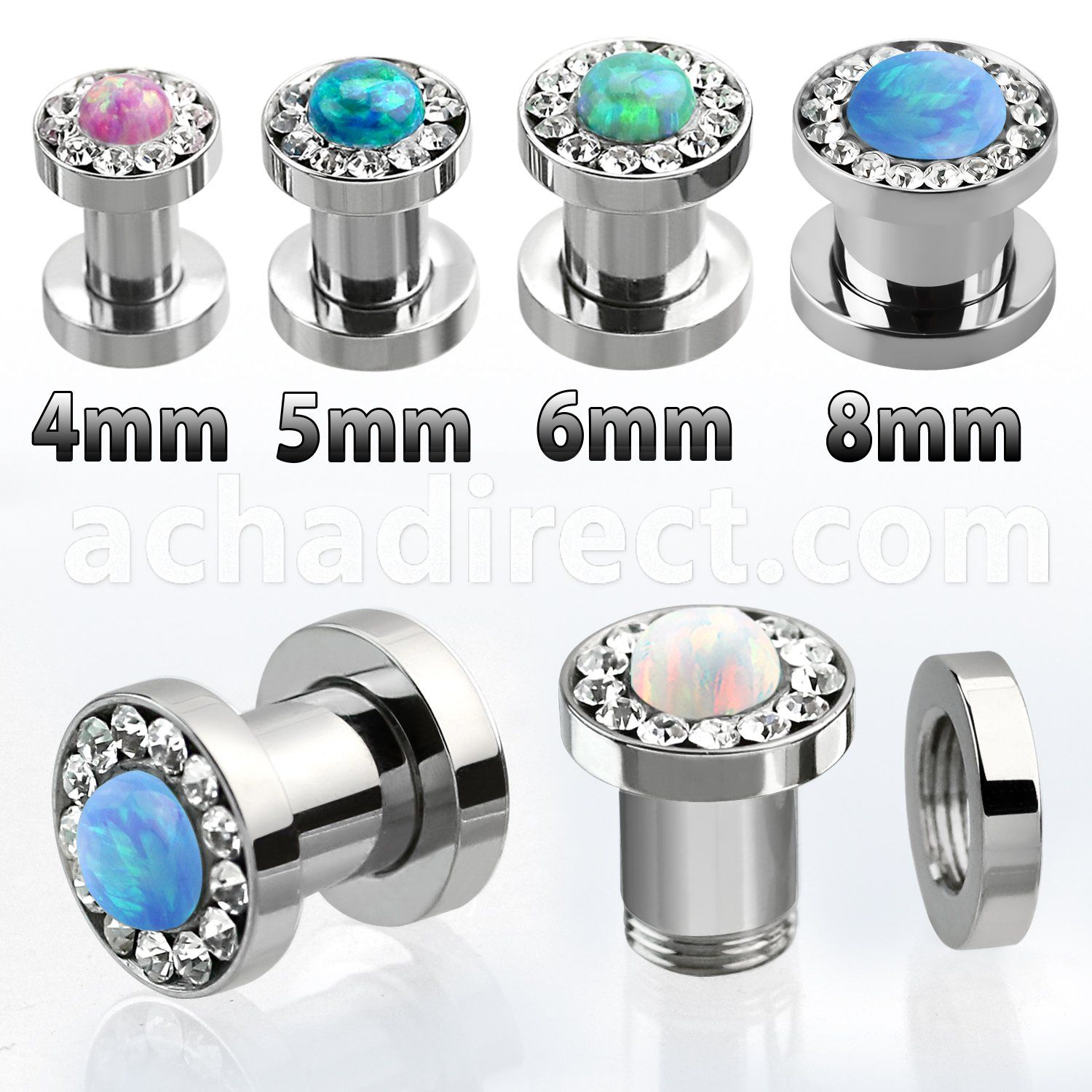 fscpco steel plug w crystal studded rim syntetic opal center