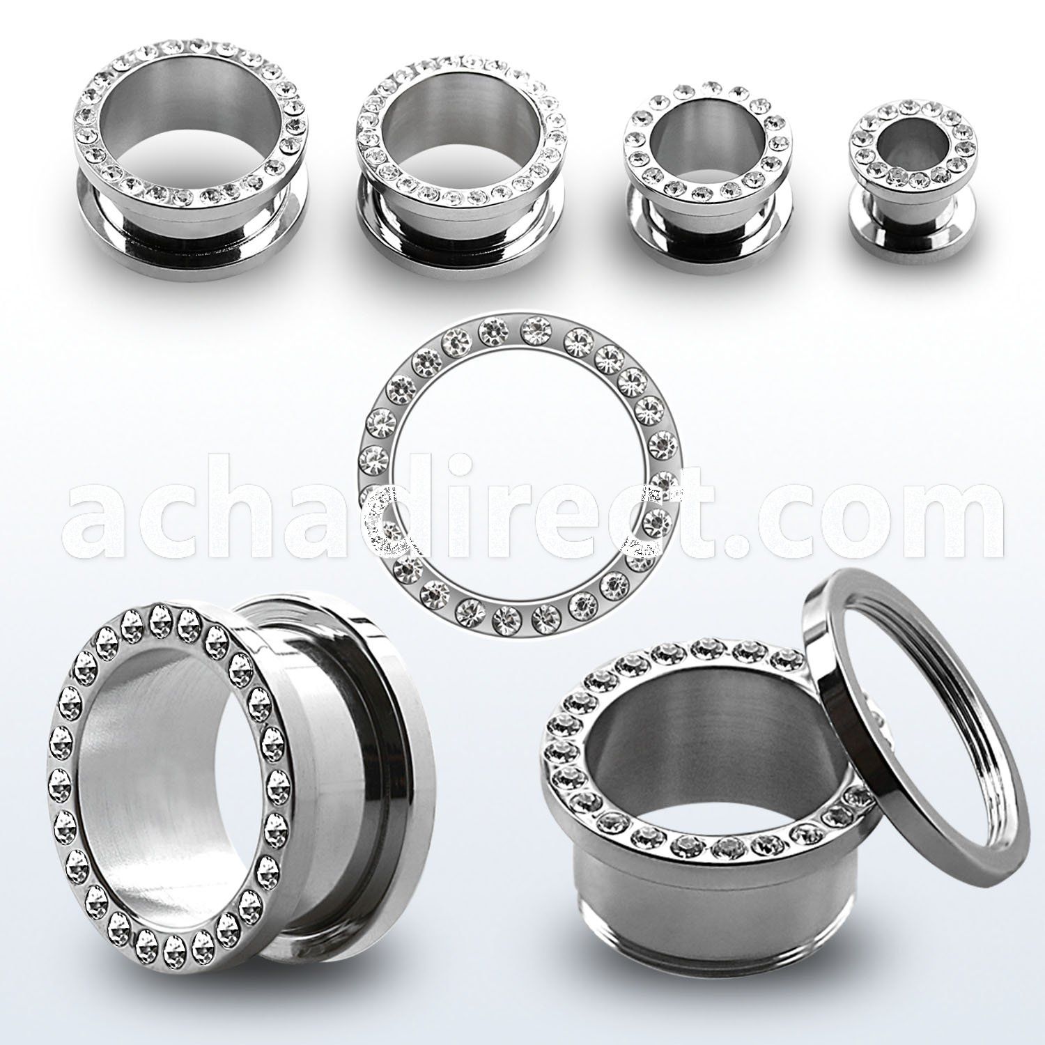 fscpg high polished 316l steel screw fit tunnel with crystals
