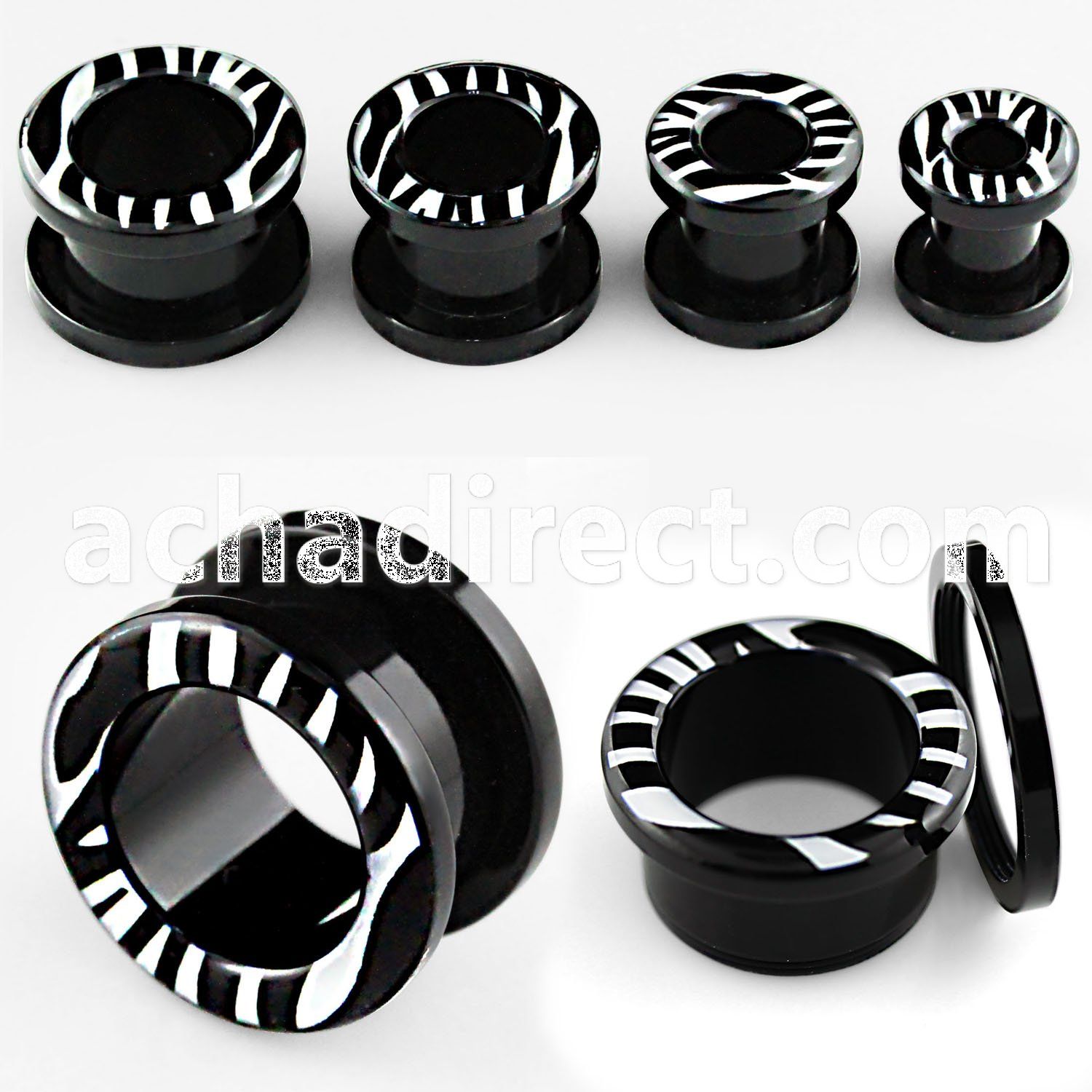 ftaa black acrylic screw fit tunnel with b w zebra stripes