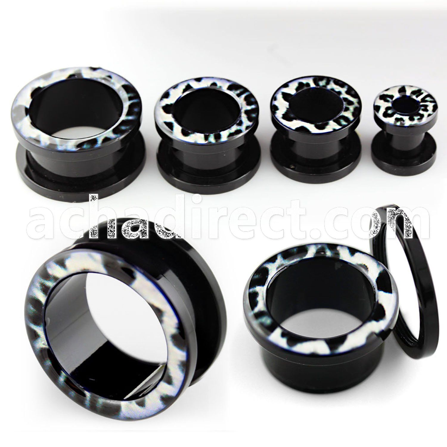 ftae black acrylic screw fit tunnel with snow leopard fur