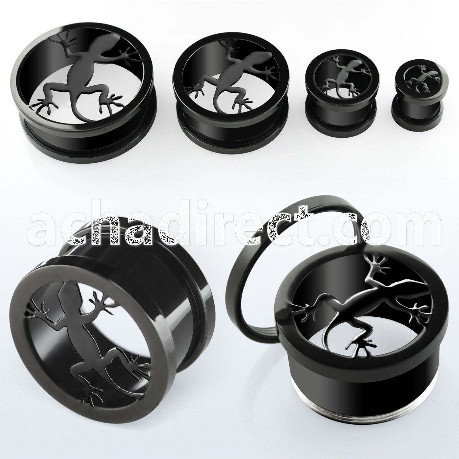 ftliz black pvd 316l steel screw fit tunnel with lizard