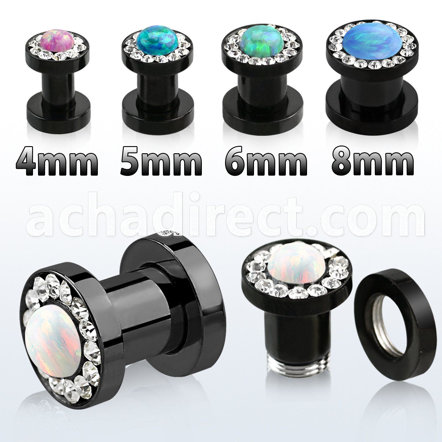 ftscpco black plug w crystal studded rim syntetic opal center