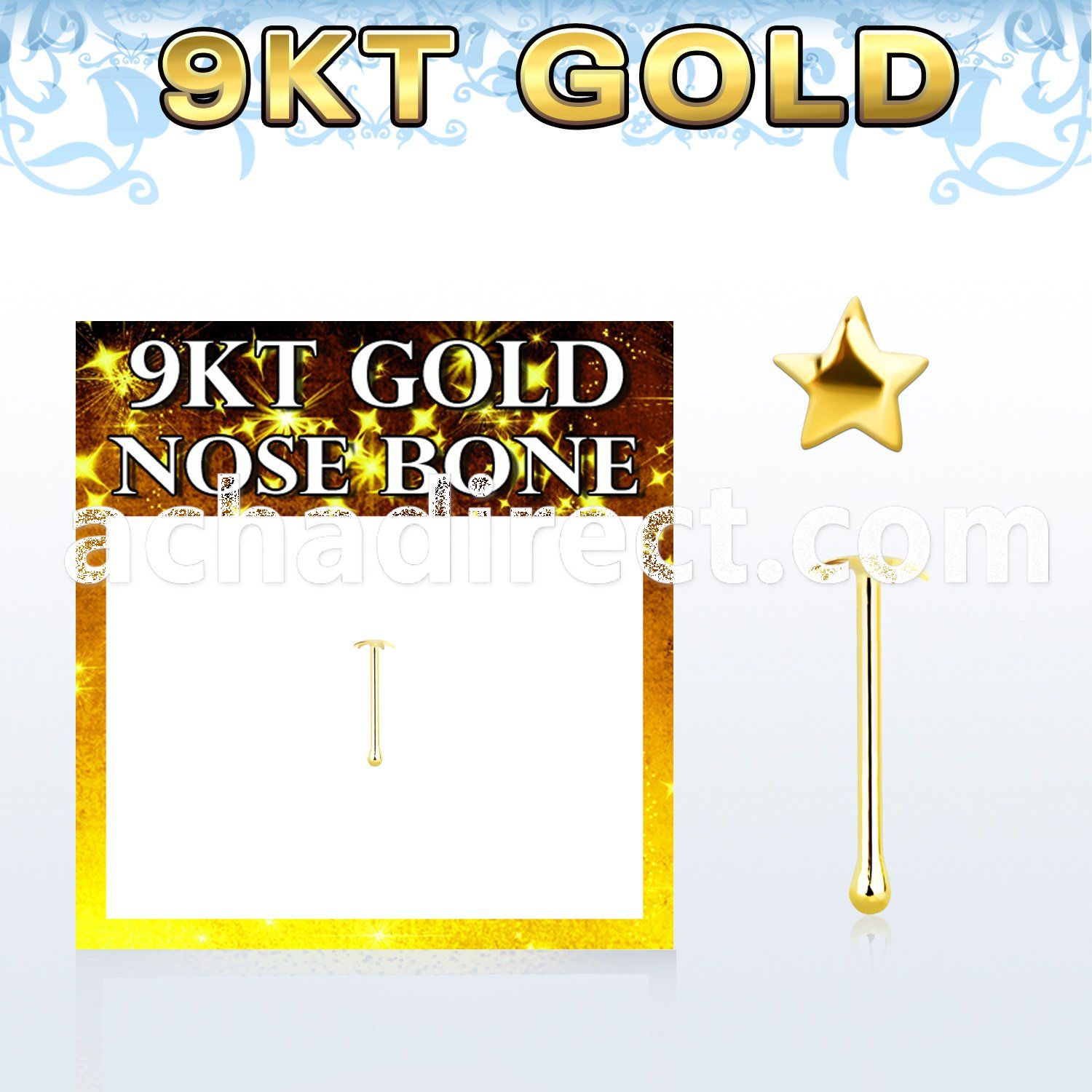 g9bst 9kt gold nose bone w with a 2.5mm star shaped top
