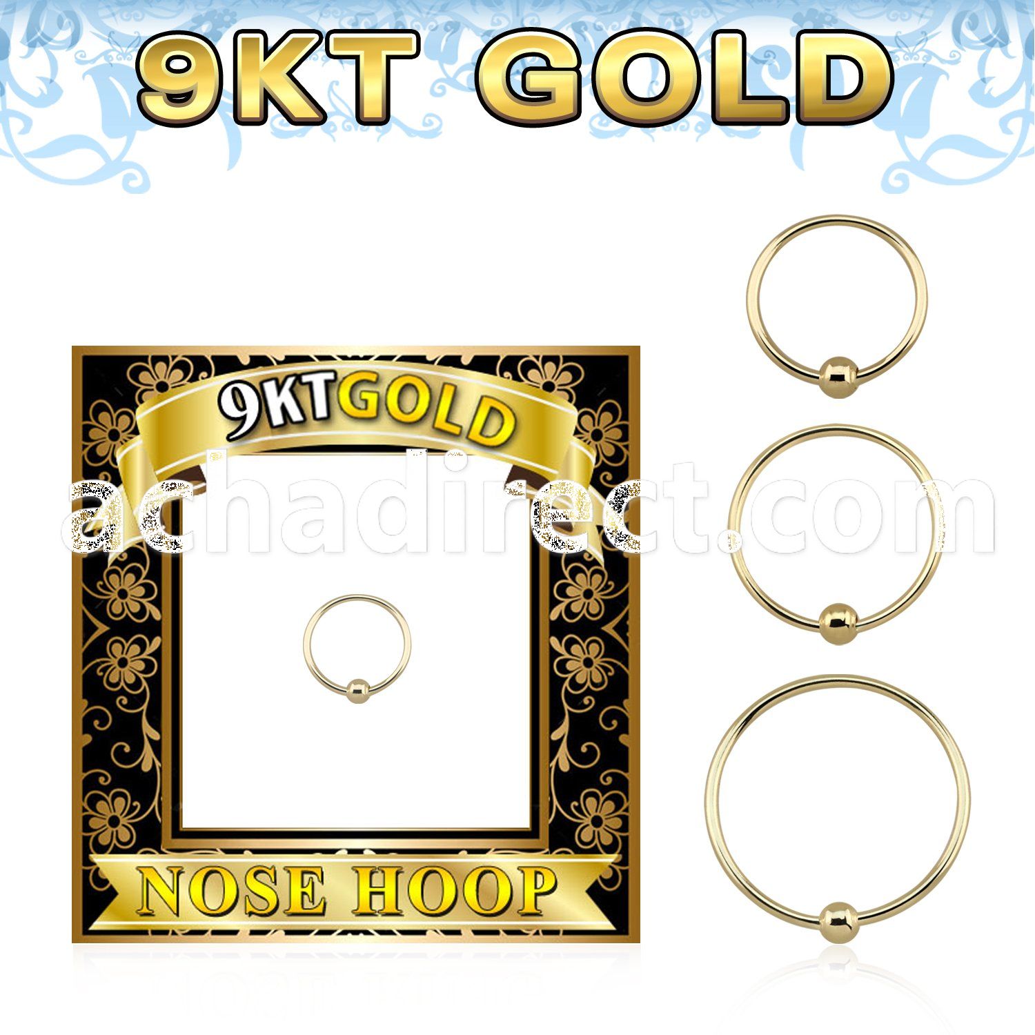 g9hob 9k gold fixed bead nose hoop with 2mm ball