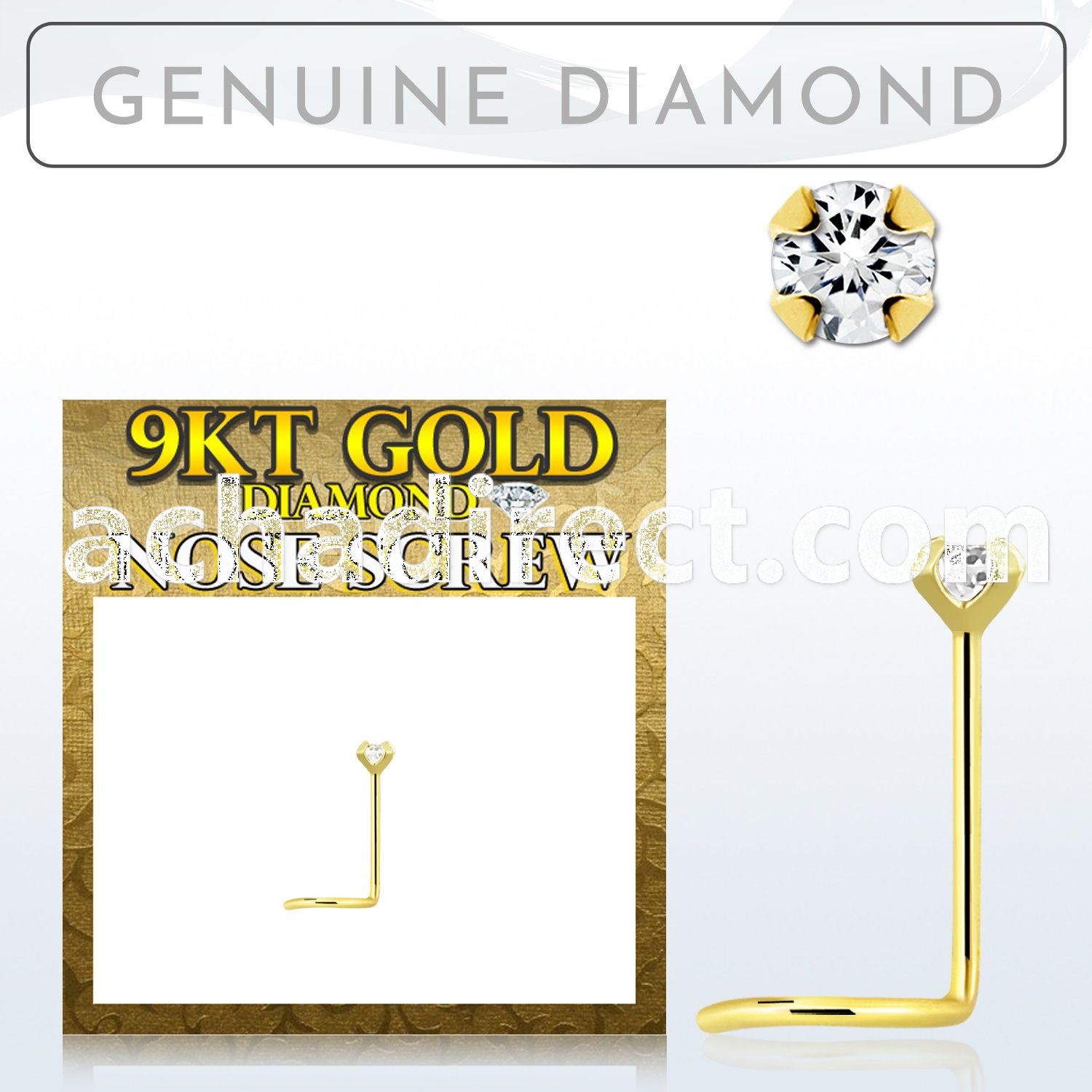 g9scdb2 genuine diamond 9k gold nose screw 2mm prong set round diamond
