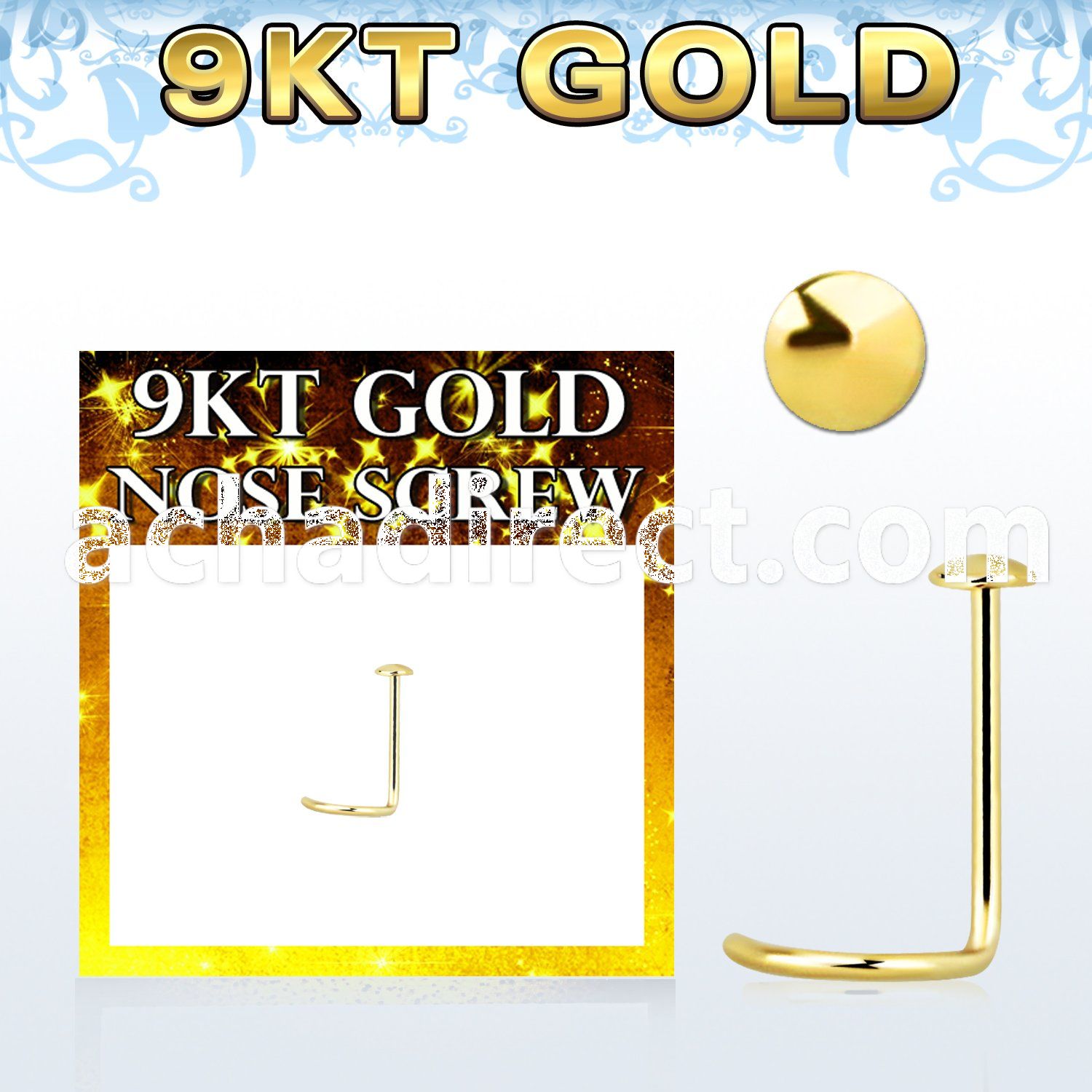 g9srd 9kt gold nose screw with 2mm plain gold round top