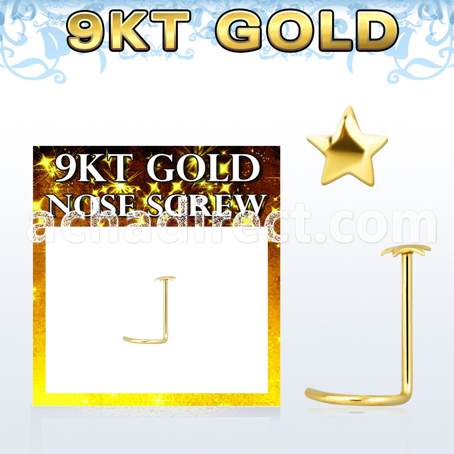 g9sst 9kt gold nose screw with 2mm plain gold star shaped top