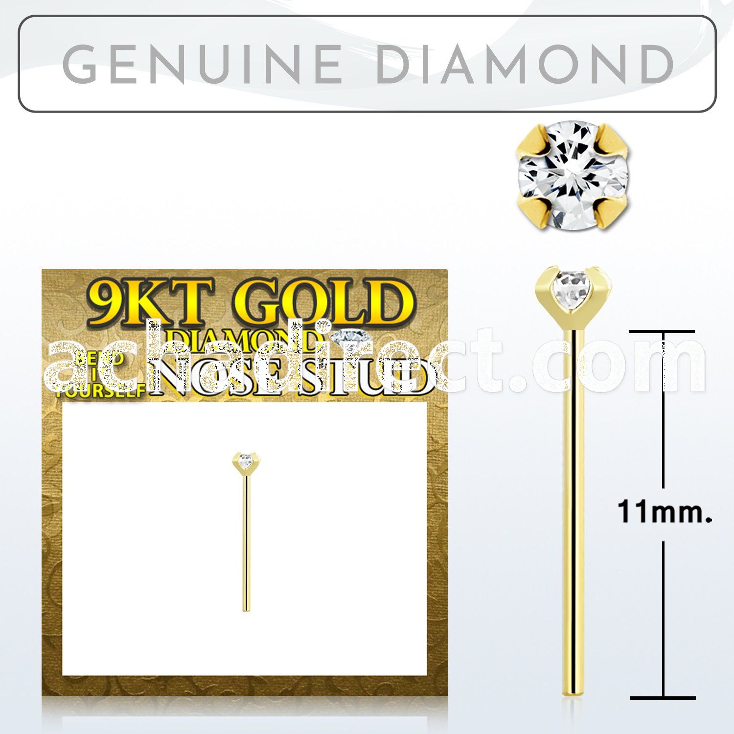 g9ydb2 genuine diamond 9k gold bend it yourself nose stud 2mm prong set round diamond