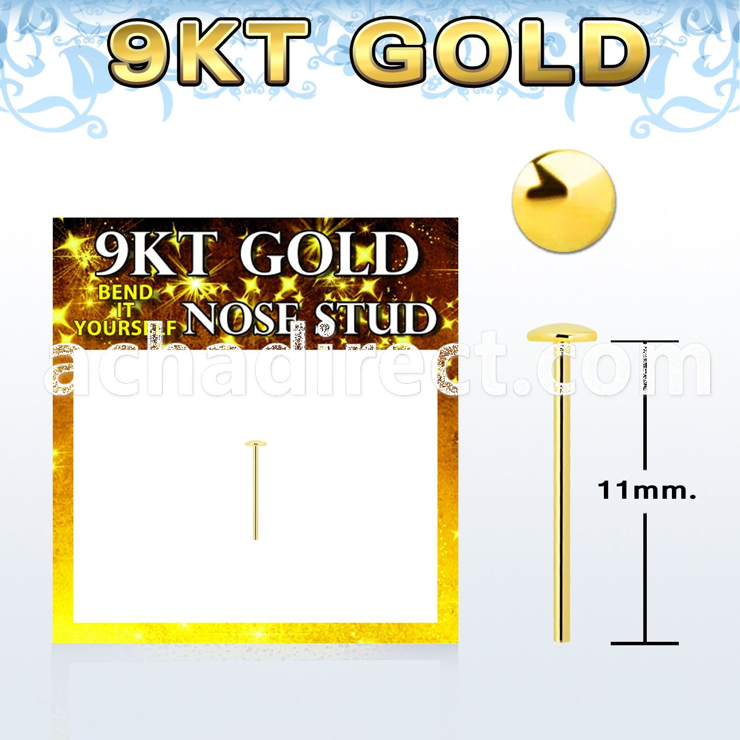 g9ysrd 9kt gold bend it nose stud w a 2mm ball shaped top