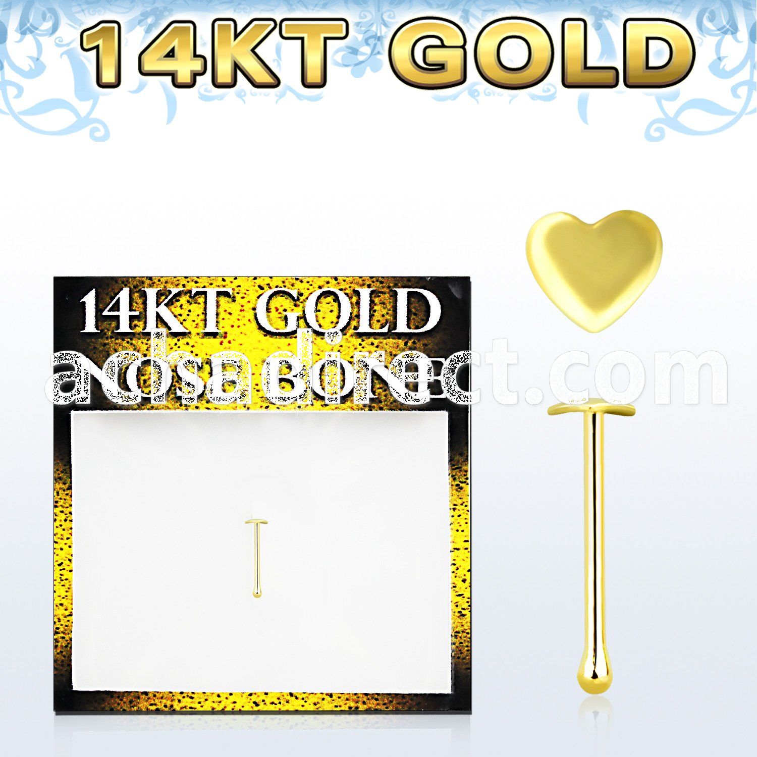 gbht 14kt gold nose bone with a 2 5mm gold heart top