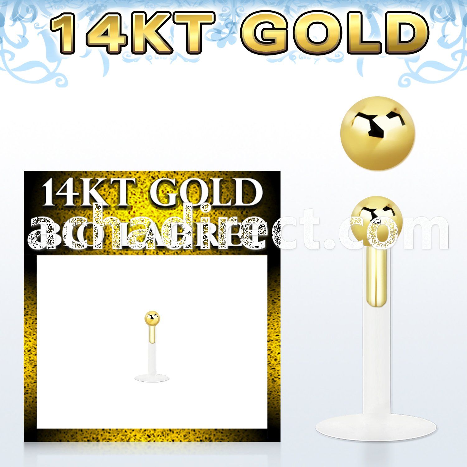 gbib25 clear bio flex labret with push in 2 5mm 14kt gold ball