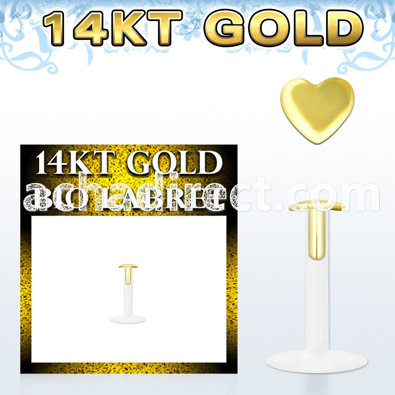 gbiht bio flex labret w push in 14kt gold heart shaped top