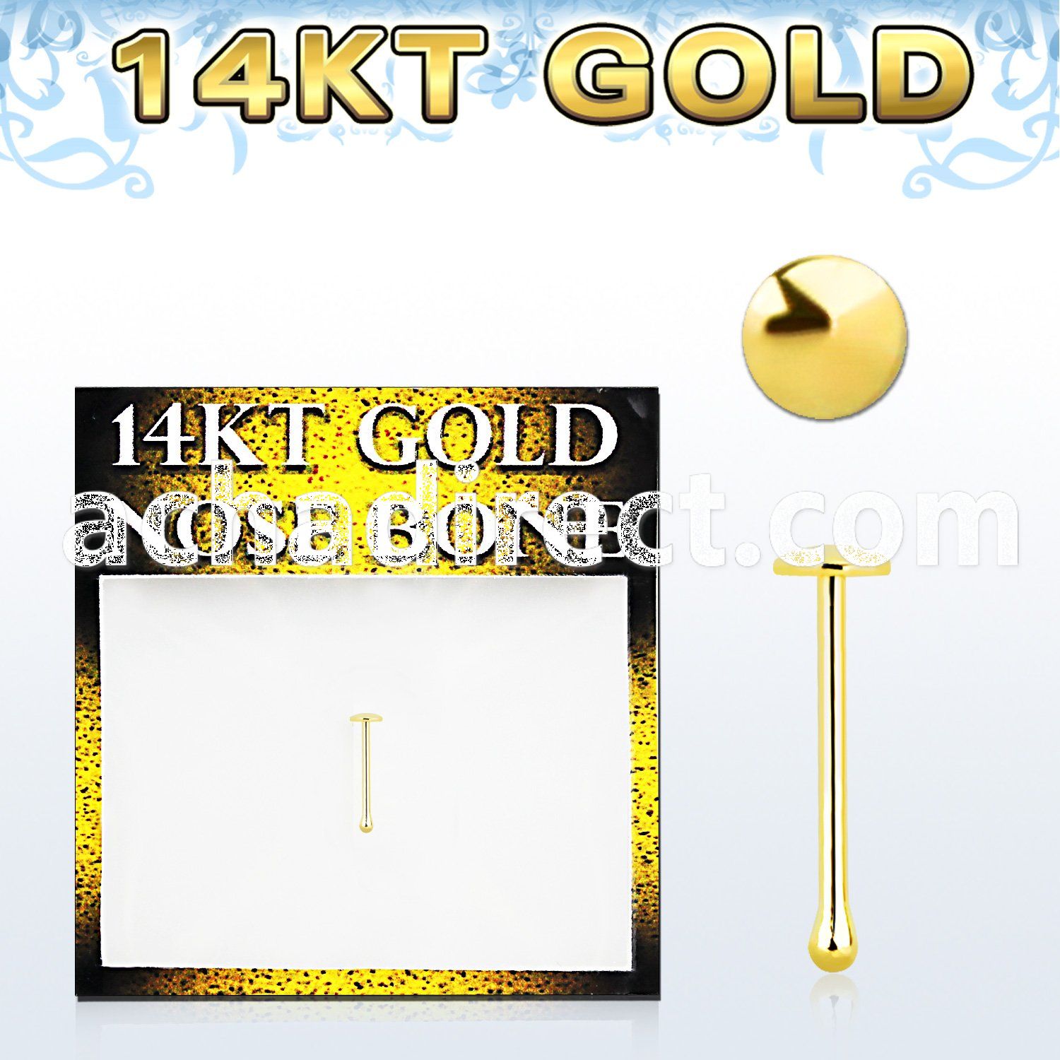 gbrd 14kt gold nose bone with a 2mm plain gold round top