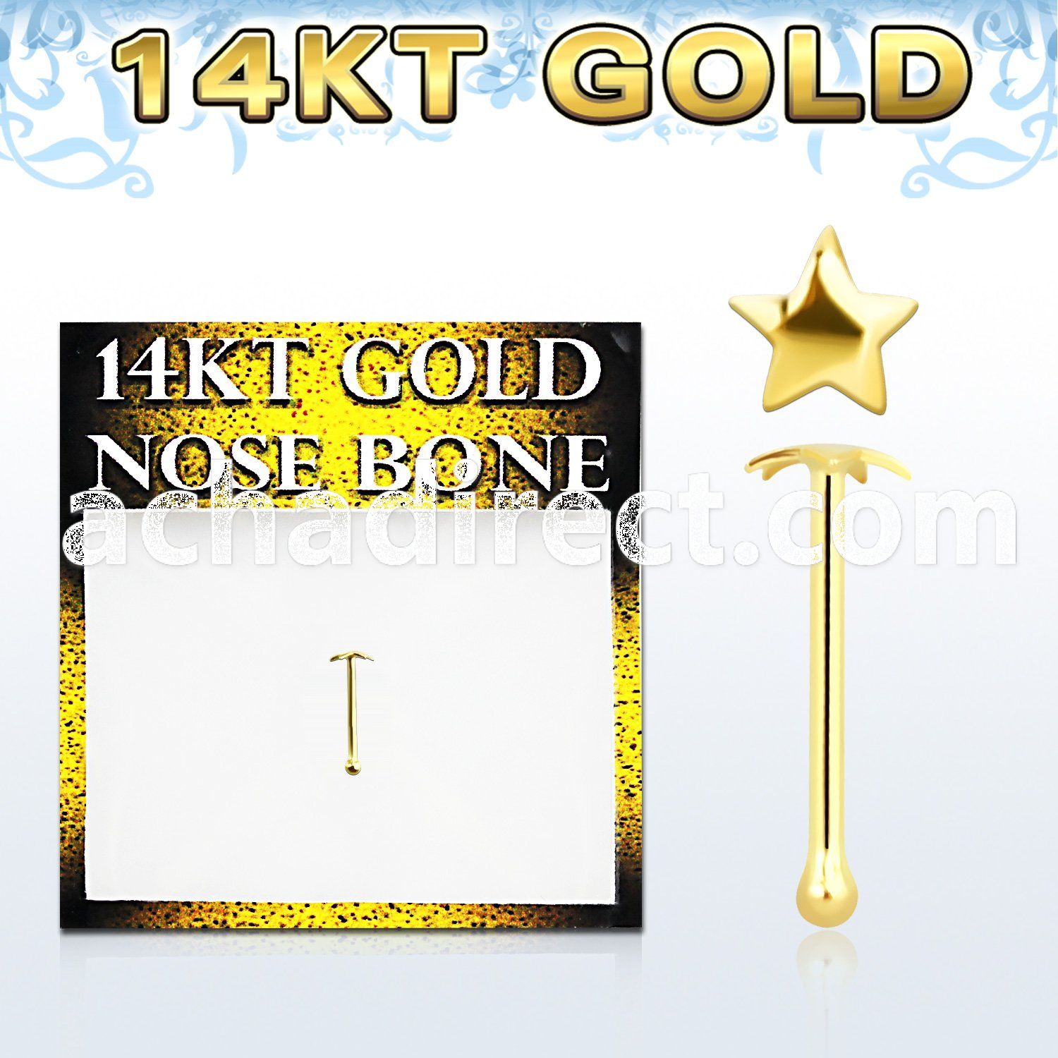 gbst 14kt gold nose bone with 2 5mm plain gold star top