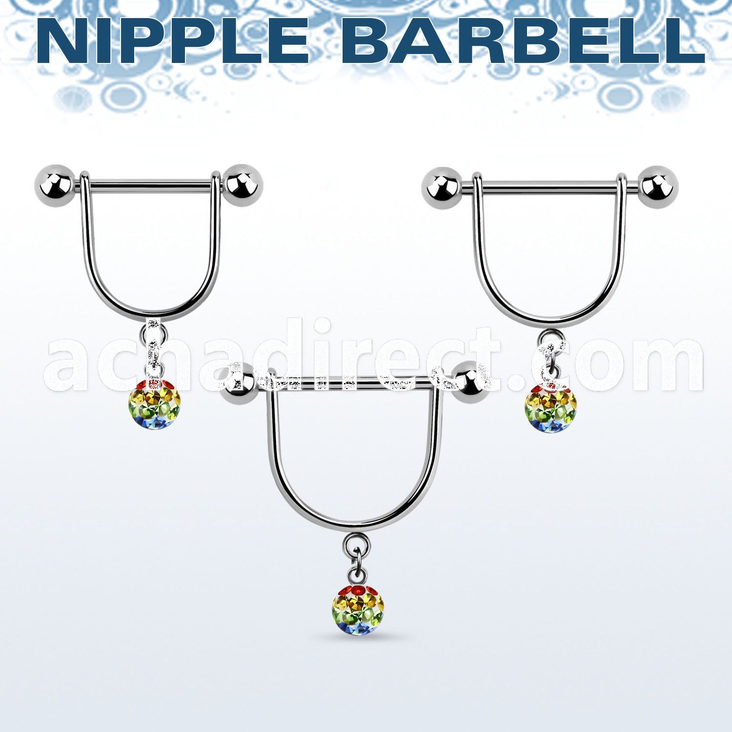 gfrsnp6 steel nipple stirrup w 6mm gay pride multi crystal ball