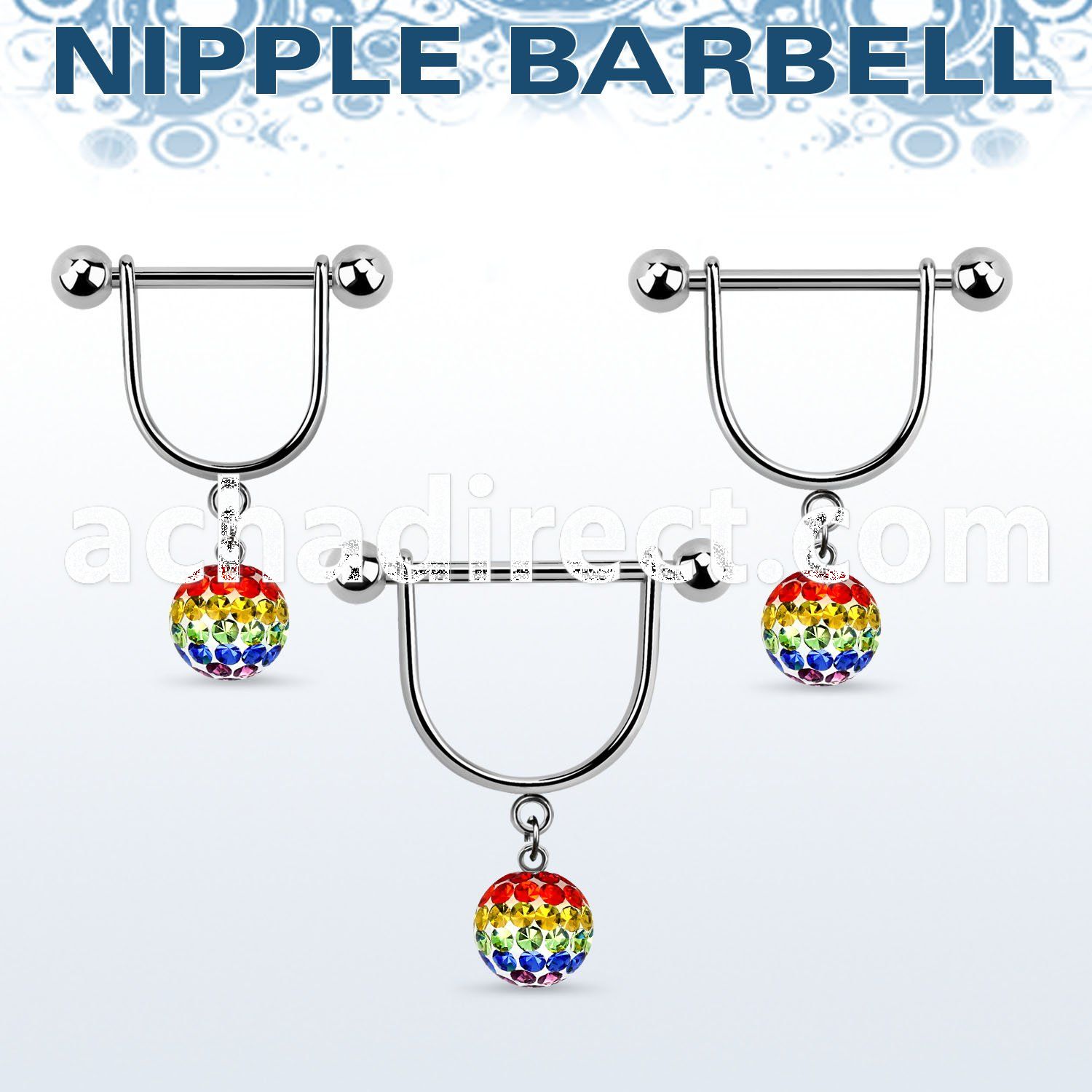 gfrsnp8 steel nipple stirrup w 8mm gay pride multi crystal ball