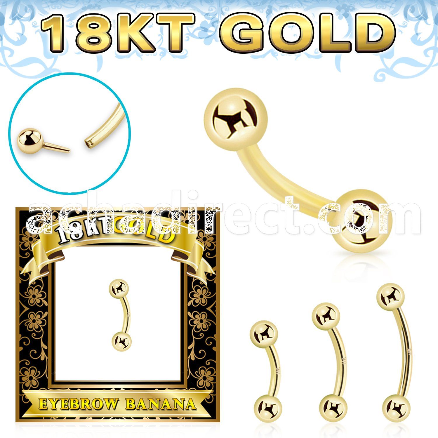 ggbnb3 18k gold threadless push pin banana 16g 3mm balls