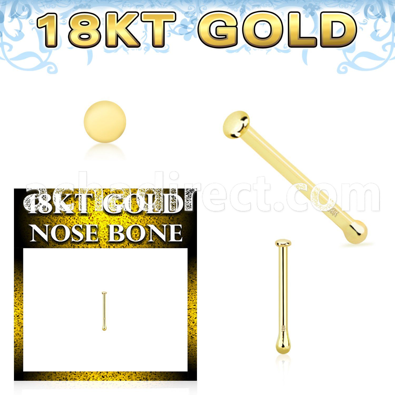 ggbrd1 18k gold nose bone 22g plain gold round top