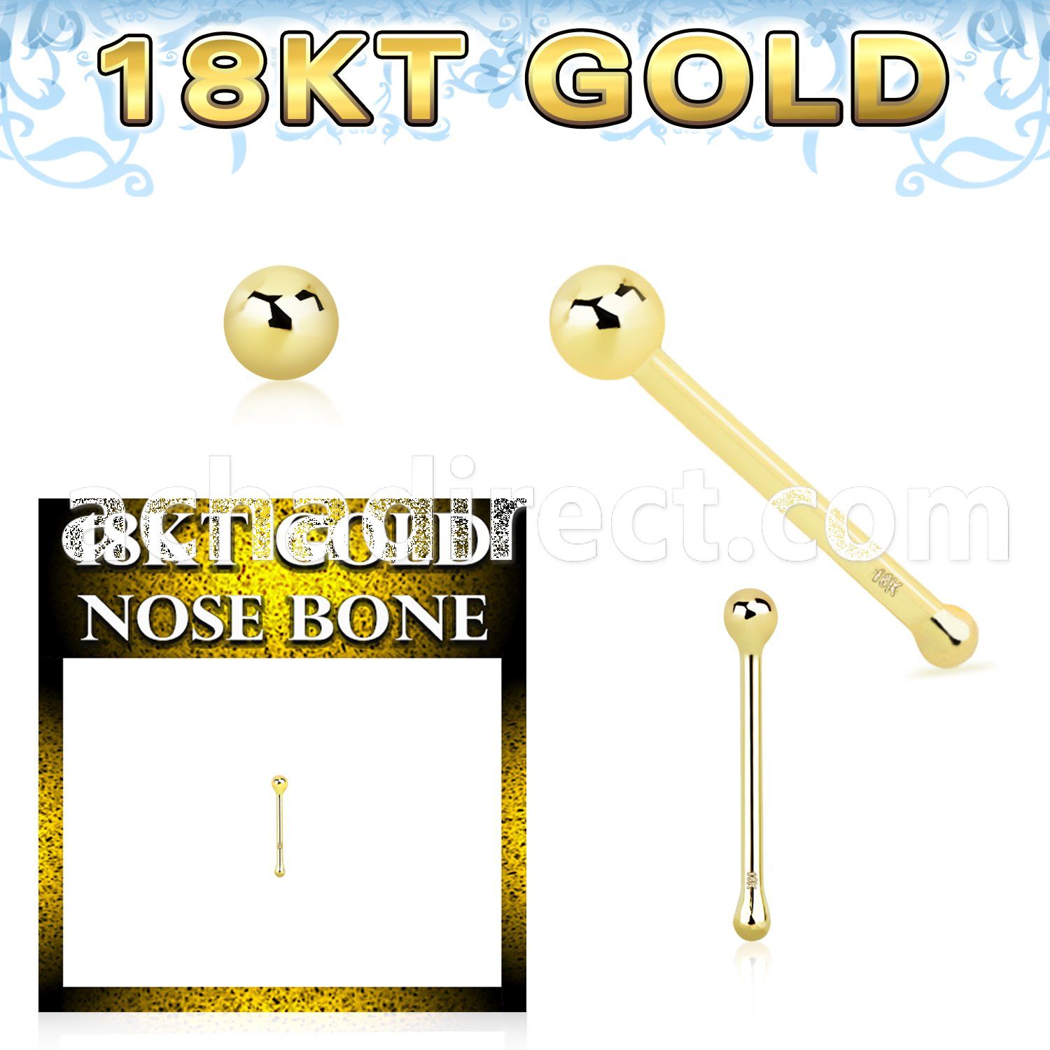 ggnbb1 18k gold nose bone 22g plain ball top
