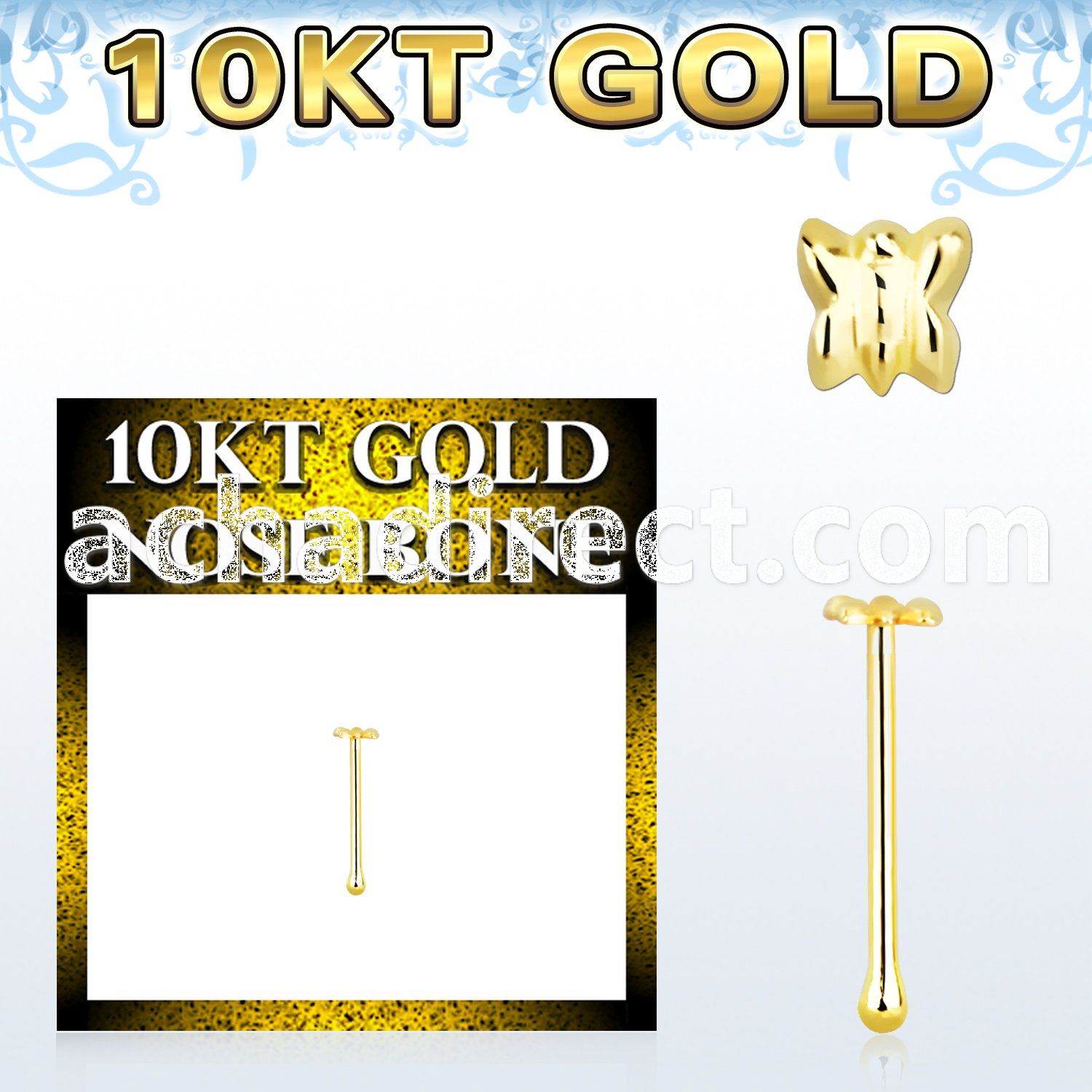 gibbt 10kt gold nose bone with a 2.5mm butterfly shaped top